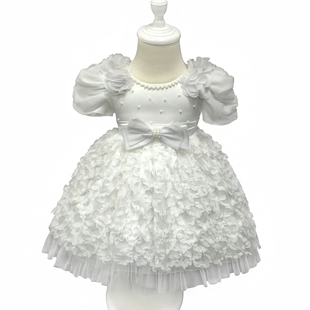 

Free Shipping 6m-24m Infant Dresses 2018 New Arrival Toddler Dress with flowers White christening Gown 1 Year baby girl birthday