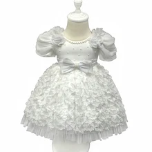 Free Shipping 6m-24m Infant Dresses 2018 New Arrival Toddler Dress with flowers White christening Gown 1 Year baby girl birthday 2017 real adk baby girls christening gown custom toddler infant elegant dresses palace with a hat design handband gift bc12