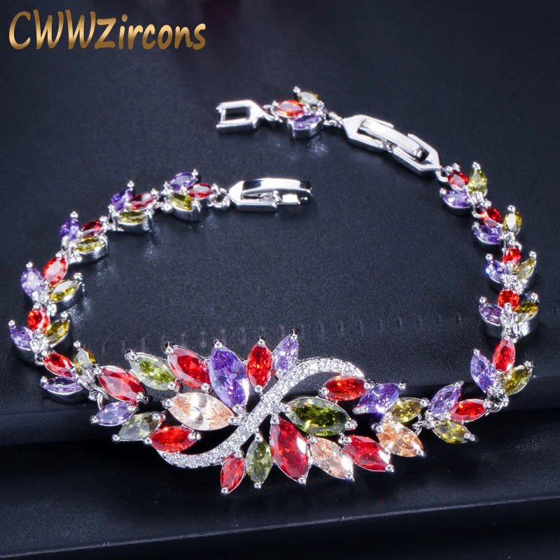 

High Quality Cluster Flower Purple Red Green Colorful Cubic Zirconia Stone Bracelet For Women Summer Jewelry CB193