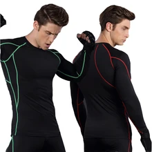 Новая быстросохнущая беговая рубашка мужская бодибилдинг Спортивная футболка обтягивающие с длинным рукавом Топ тренажерный зал Футболка Мужская Фитнес-плотно Rashgard