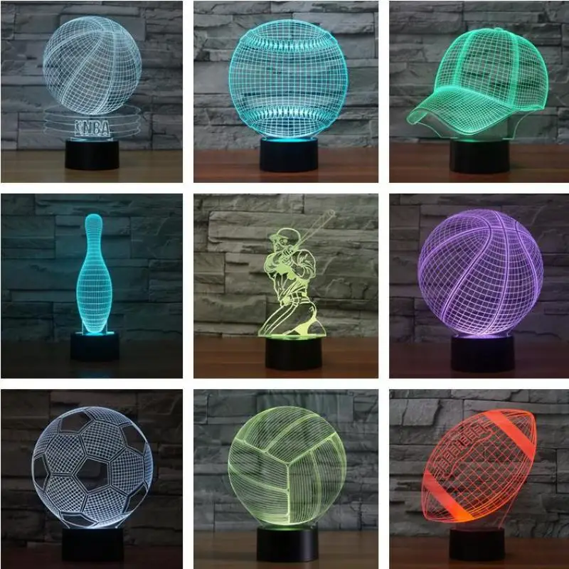 

Basketball Football Golf Bowling 3d Small Nightlight 7 color change Moderne Desk Lamp Children's room decoration 3D Table Lamps