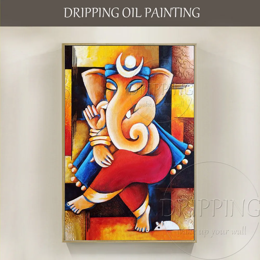 

New Arrivals Handmade High Quality Special Animal Elephant Ganesh Oil Painting on Canvas Handmade Indian God Ganesh Oil Painting