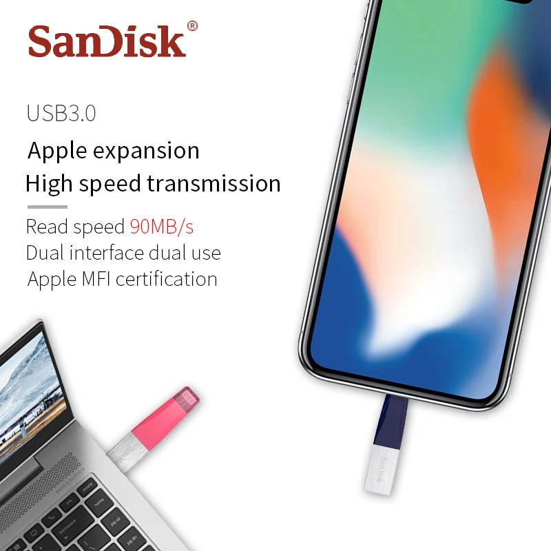 SanDisk USB 3 0 OTG флеш накопитель 32 Гб 64 Lightning на металлический 128 ГБ U диск для iPhone iPad iPod и