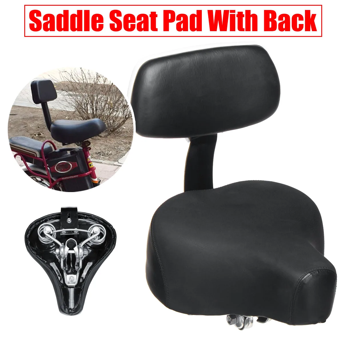 Black Universal Comfort Tricycle Bike Bicycle Saddle Seat Pad With Back Safety