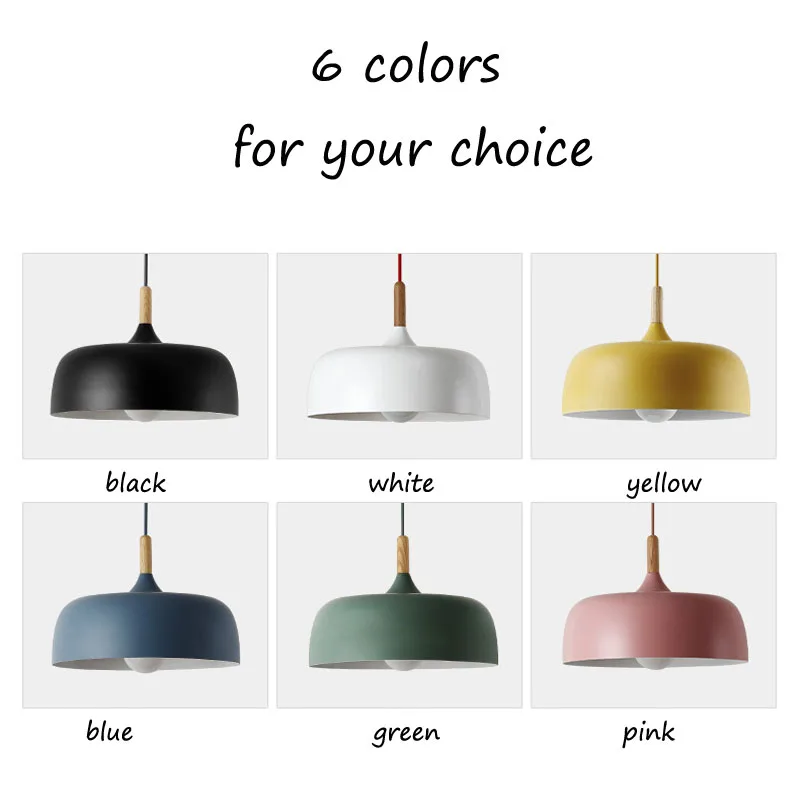 Nordic Hanging 6 Colors Pendant Light Post Modern Aluminium Solid Wood Pendant Lamp Dining Restaurant Cafe Pendant Light (1)