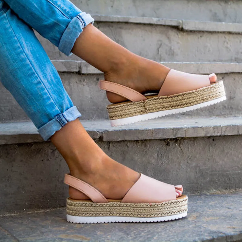 

YOUYEDIAN platform sandals women open toe Women's Ladies Summer Flat Playform Woven Thick-Bottom Sandals Roman Rivet Shoes#g4