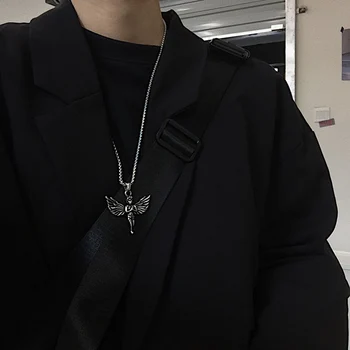 

Kpop Retro Harajuku Hip Hop Angel Wings Pendant Stainless Steel Men E-girl Necklace Disco Couple Gothic Colar Necklace Jewelry