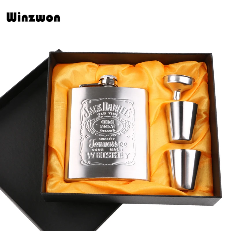 

7oz Stainless Steel Hip Flask Set Pocket Flagon Whiskey Alcohol Vodka Hip Flasks Wine Beer Alcohol Bottle With Gift Box