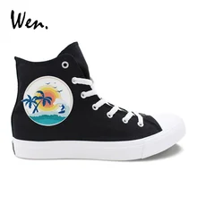 Вэнь Классическая Черная мужская повседневная обувь дизайн пляжный серфинг пальмовое кокосовое дерево Лето Высокое время белые женские кроссовки парусиновая обувь