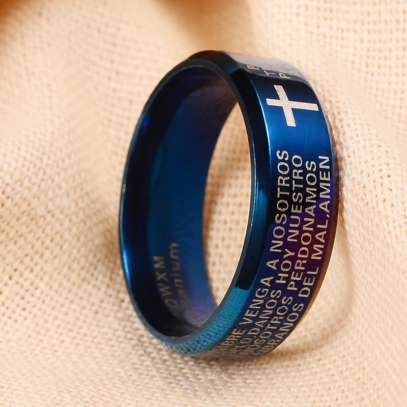 QianBei, 8 мм, титановое кольцо из нержавеющей стали, для женщин и мужчин, четки, молитвенные библейские, религиозный крест, кольцо, властелин, Свадебная вечеринка, подарок