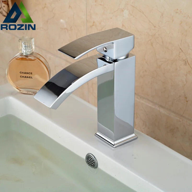 

Free Shipping Wholesale And Retail Polished Chrome Waterfall Spout Bathroom Basin Faucet Modern Square Sink Mixer Tap