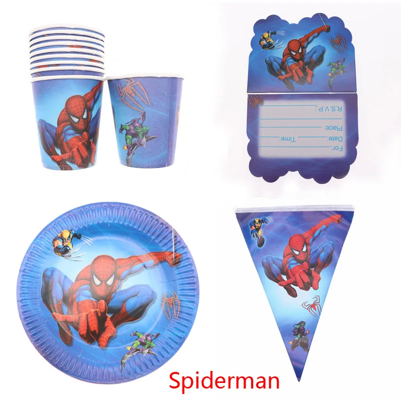 

Cartoon Spiderman Superhero Kids Birthday Party Plate Card Flag Decoration Set Party Supplies Baby Birthday event party supplies