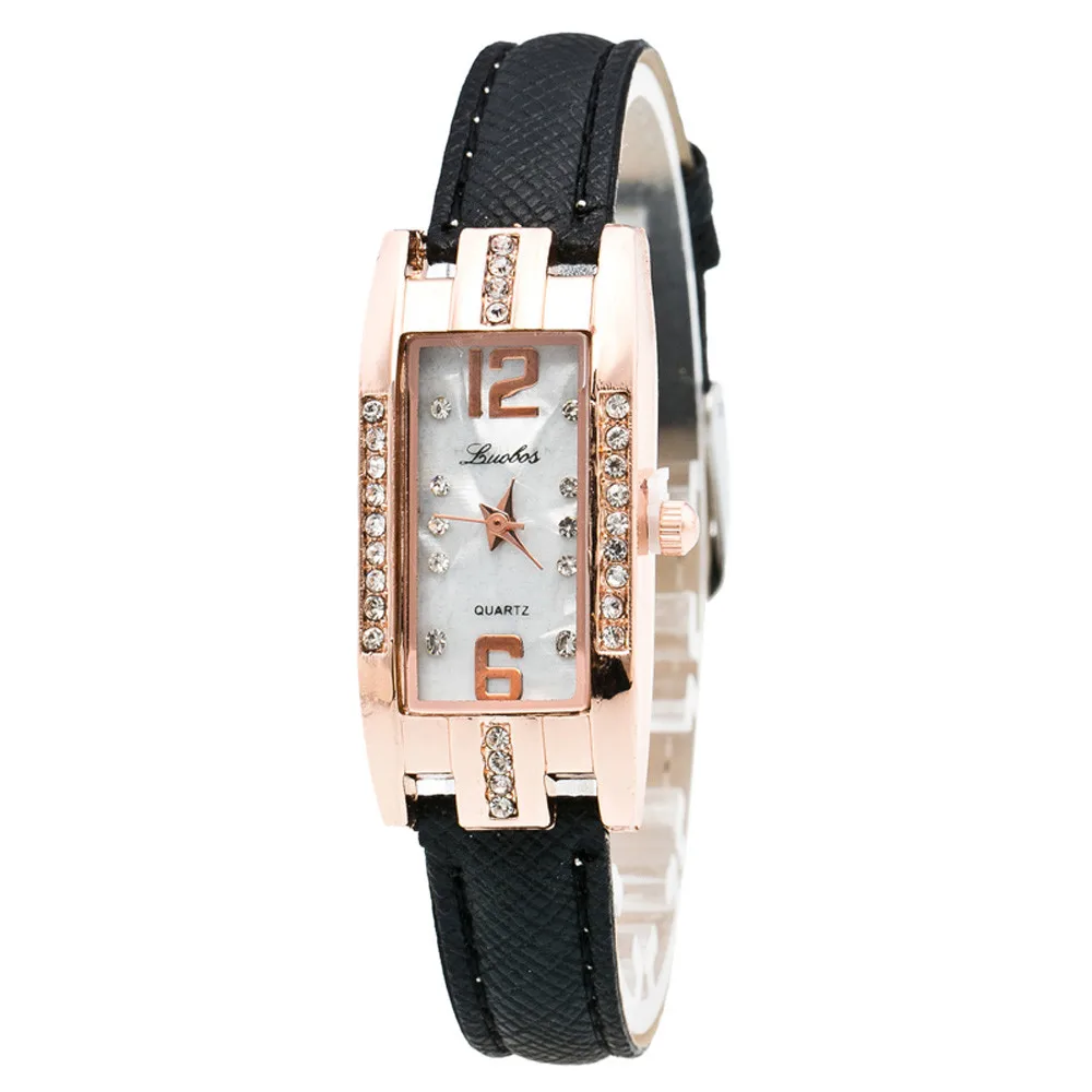 Простой кожаный квадратный маленький циферблат для женщин часы мода стразы платье дамы кварцевые наручные часы женские часы подарок Kol Saati# W - Цвет: Черный