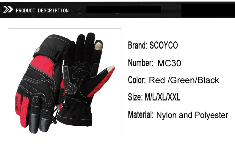 Зимние мотоциклетные перчатки Scoyco M-30 Guantes для мотокросса, спортивные теплые мужские и женские Светоотражающие теплые перчатки для езды