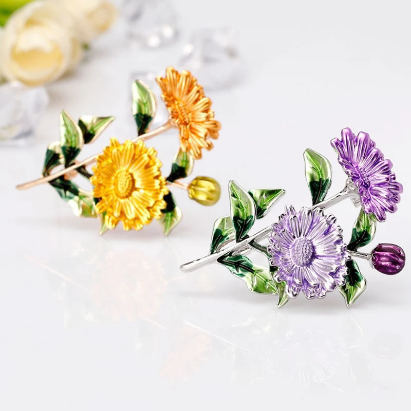 

3 Colors High Quality Romantic Elegant Enamel Daisy Flower Brooch Pins And Brooches For Women Banquet Party Hijab Pins Jewelry