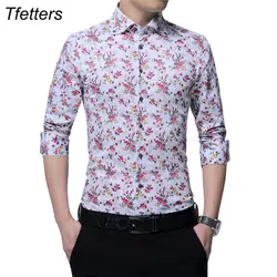 TFETTERS новый дизайн Осень мужские футболки с цветами принтом вечерние модные Блузка с длинными рукавами для Для мужчин Camisa Цветочные Masculina