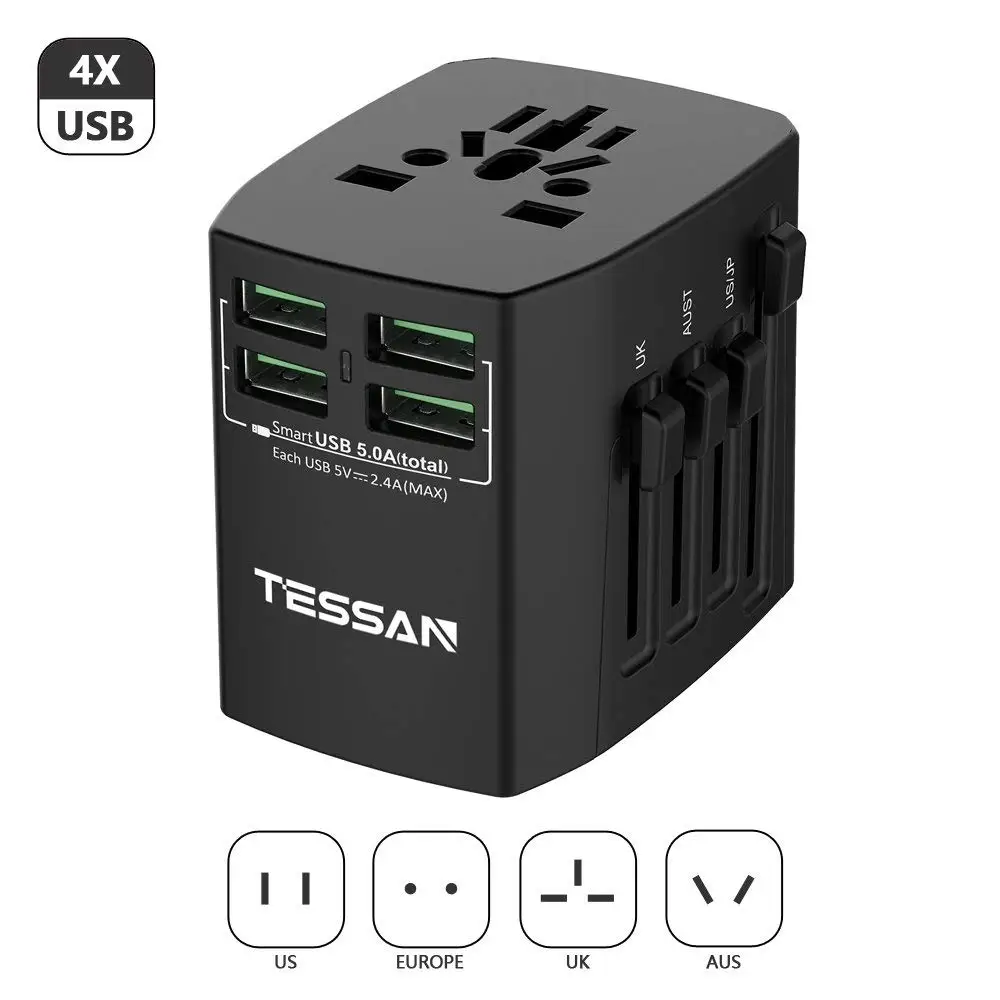 

TESSAN All-In-One International Travel Plug Adapter 4 USB/3 USB/2USB Ports-Universal AC Outlet Universal Adapter for US/EU/AU/UK