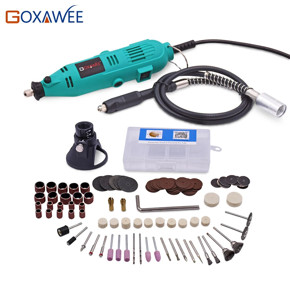 

GOXAWEE 220V Electric Drill Variable Speed Rotary Tool Mini Drill with Flex Shaft and 100pcs accessories for Dremel Power Tools