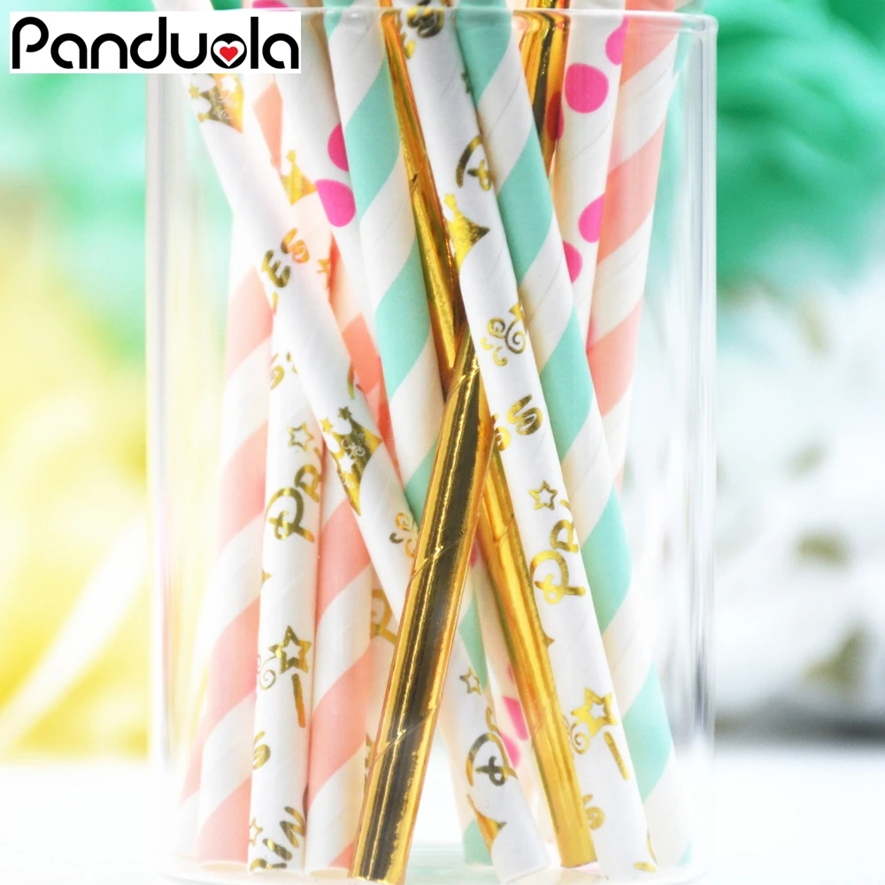 

Mixed Colors Mint Pink Gold Talking Tables Mix And Match Paper Straws for a Tea Party & General Party Decoration 50pcs/lot