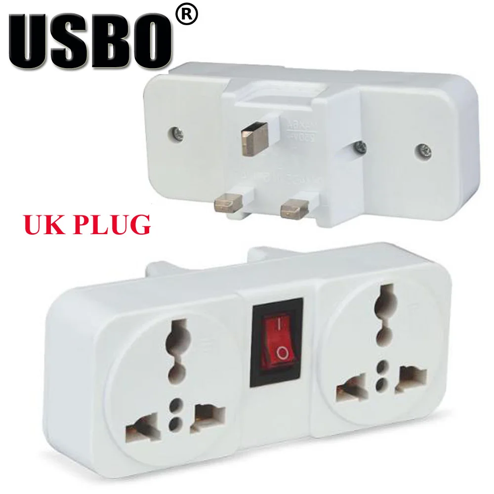 

White Portable 250V 6A/10A travel adaptor extend socket British universal 2 ways power converter plug with on off light switch