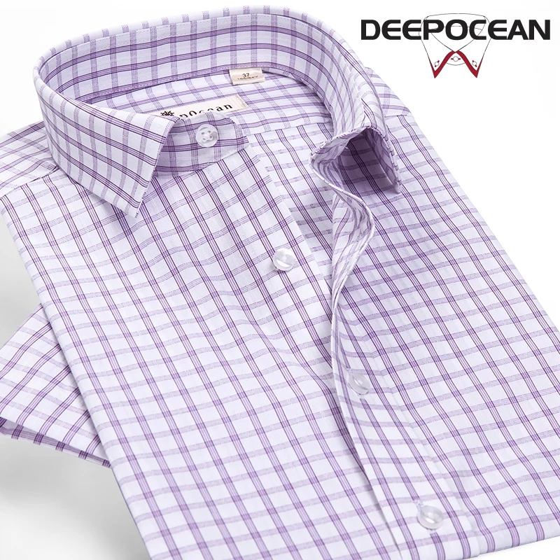 Men Light Color Shirts Fashion Shirt Short Grid Cotton Slim Fit Casual Business Tops Hombres Camisas DX85507S | Мужская одежда