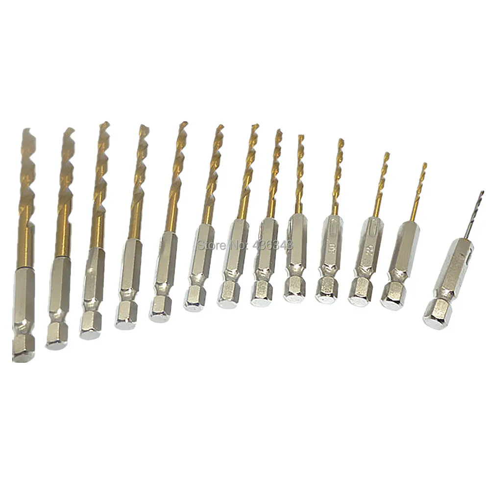 13pc Titanium Drill Bit Set 14 Hex Shank 1.5-6.5mm Screwdriver Twist Drill Bit
