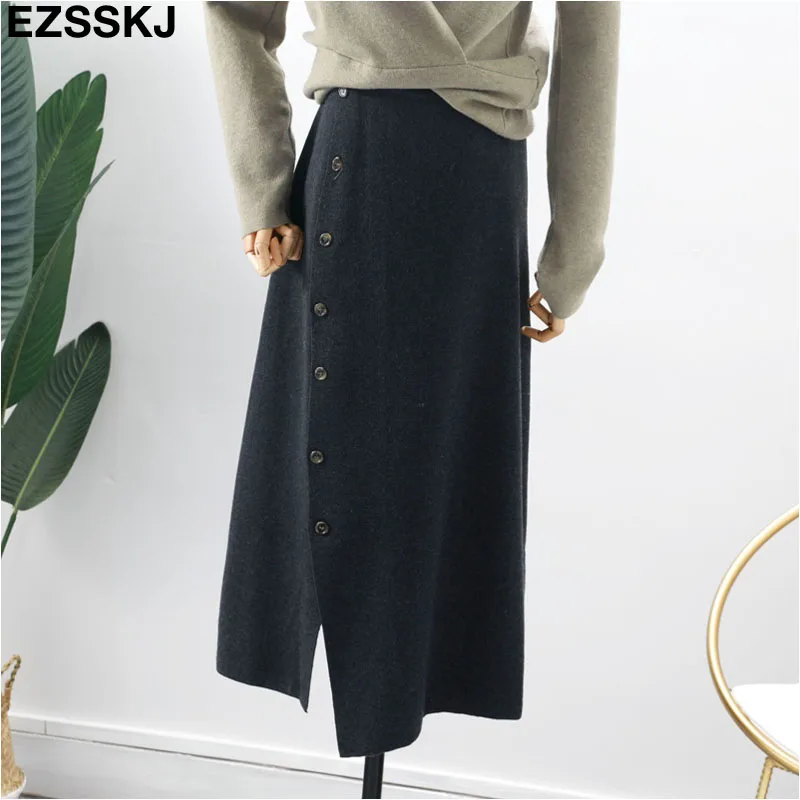 

NEW chic Knitted button spring autumn knitting skirt women female high waist casual a-line skirt female long skirt solid