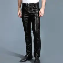 29-38 Горячее предложение новая мужская одежда тонкие брюки из овчины из натуральной кожи утепленные Маленькие ноги мотоциклетные кожаные брюки