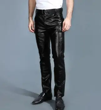 

29-38 Hot 2019 New Men's clothing slim genuine leather sheepskin pants thicken warm Little feet Motorcycle leather Trousers