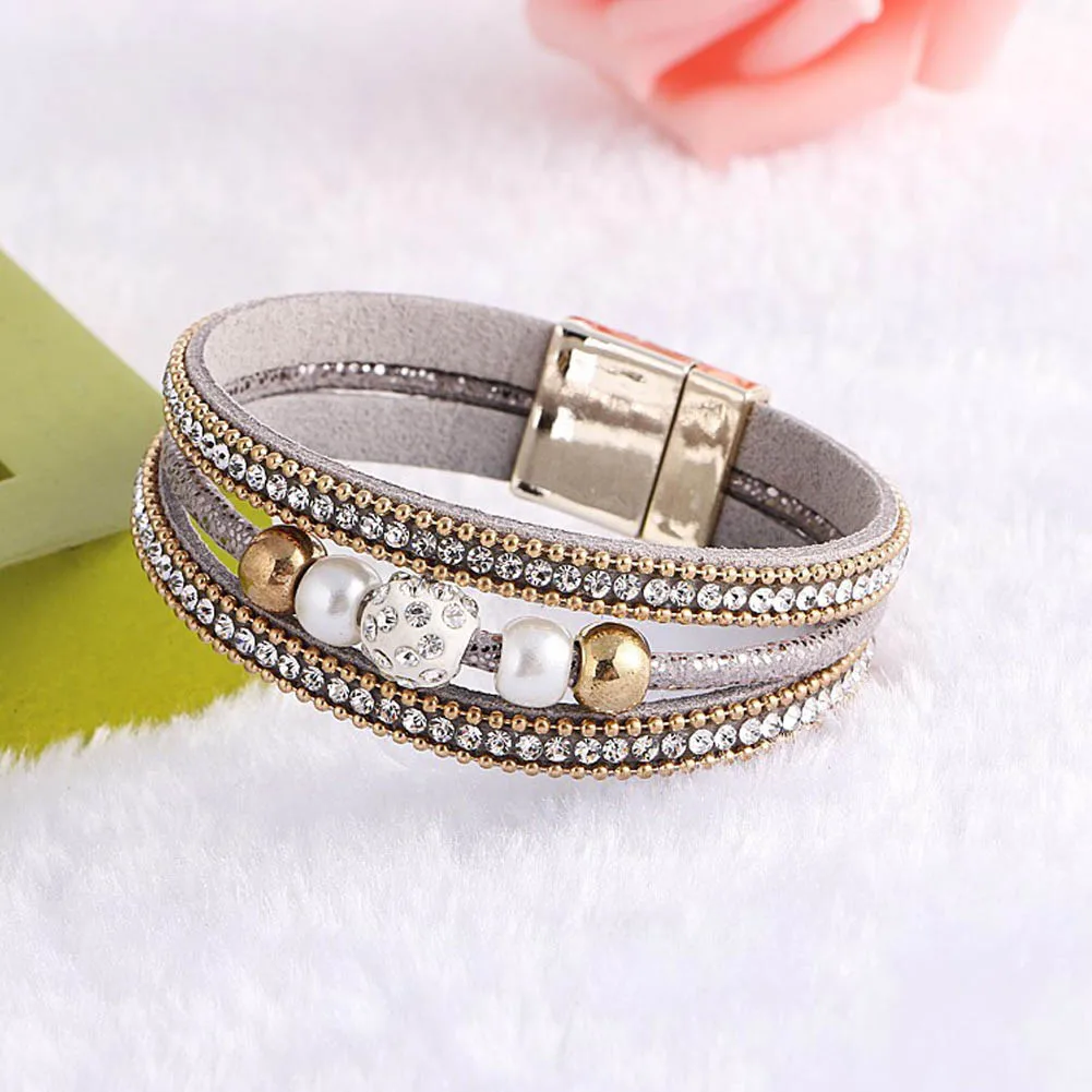 Fashion Multilayer Styles Clasp Leather Bracelets Bangles for