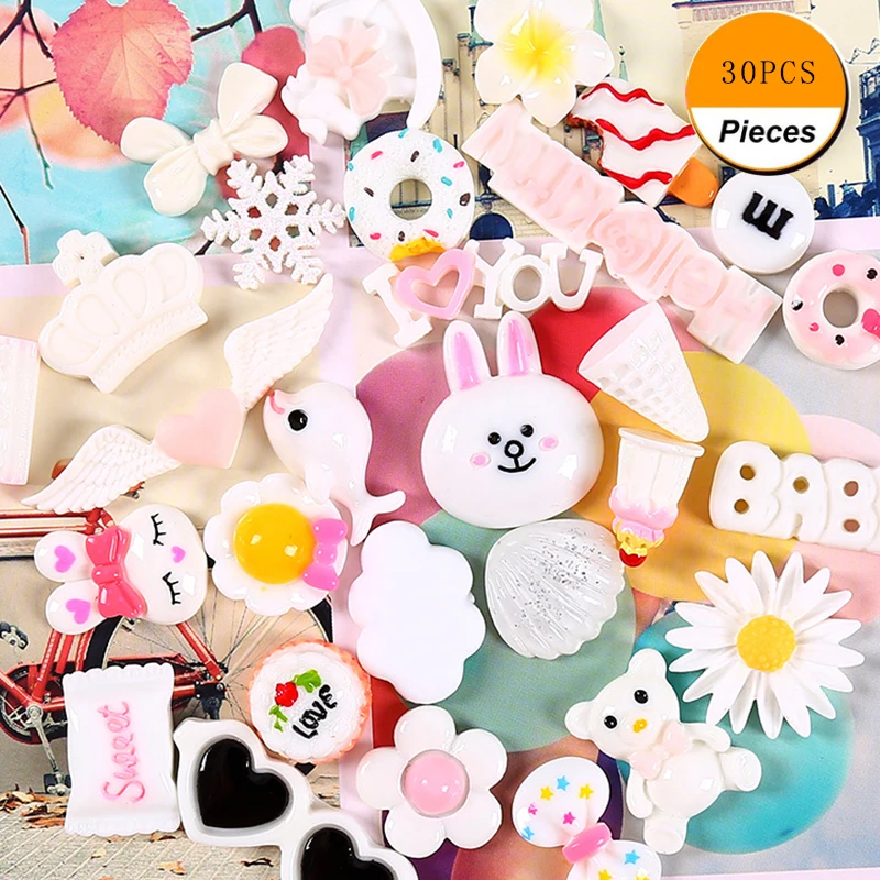 

30 pcs Slime Charms Mixed Fruits , Candy ,Fruits, Fish Style Beads Resin Making Supplies for Slime Putty DIY Crafts Scrapbooking