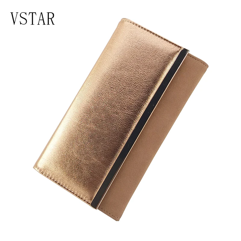 

2018 Gold&Silver High Quality Suede PU long Women Wallet Fashion Female Purse Luxury Design with Metal Bar for Ladies Wallet