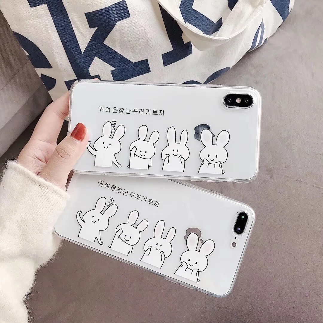 

INS Korean cute animal bunny expression phone case For iphone Xs MAX XR 6 6s 7 8 plus Funny simple girl clear soft TPU Cover