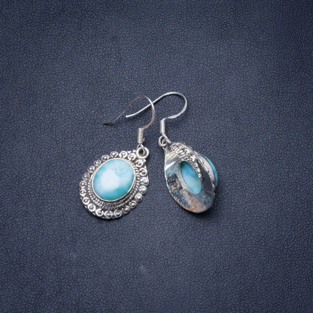 

Natural Caribbean Larimar Handmade Unique 925 Sterling Silver Earrings 1.25" Y1003