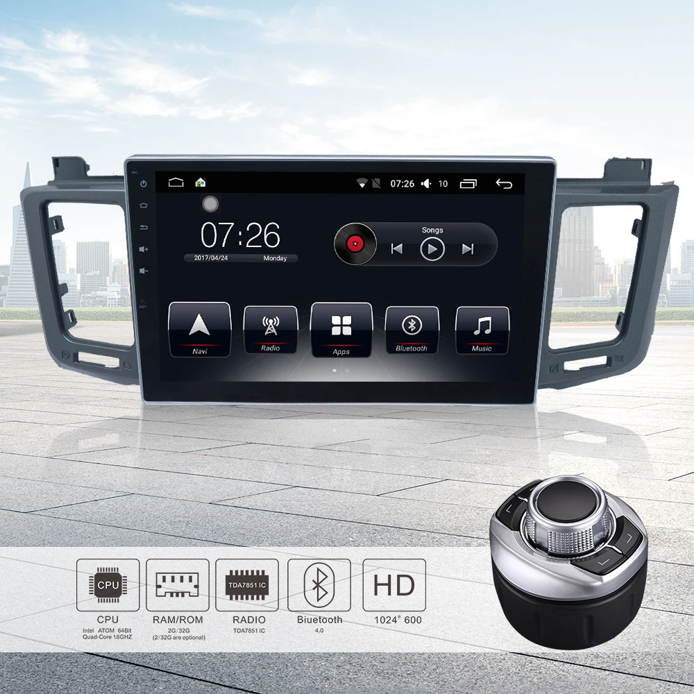 

Car Stereo Radio GPS Navigation Bluetooth 10.1" Touchscreen 64Bit Quad Core 2GB/32GB Android 6.0 Auto Radio for Toyota VAV4 2014