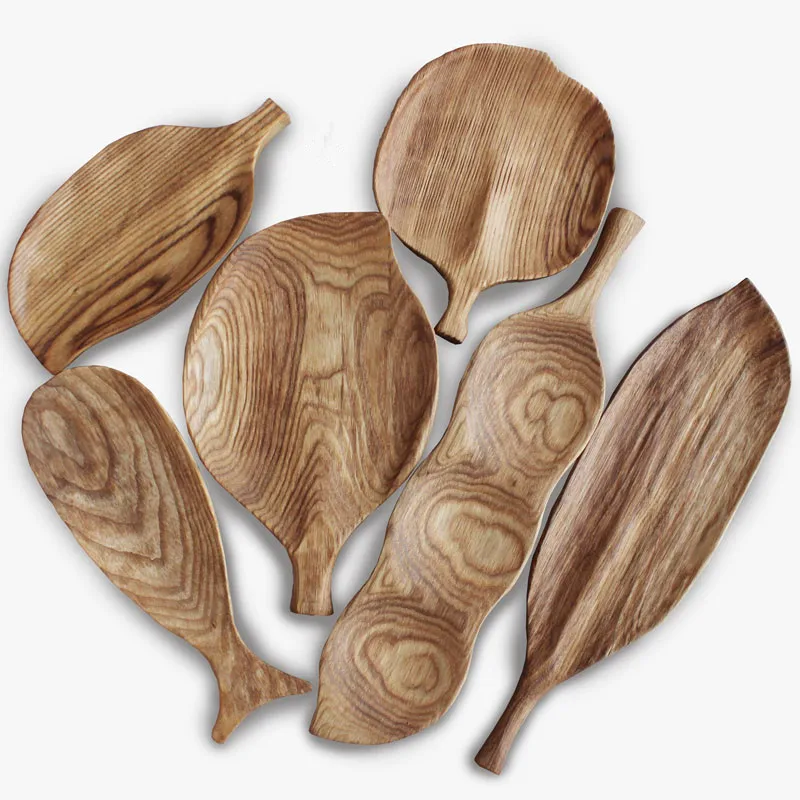 

Creative Solid Wood Dish Plates Stylish Fruits/Snacks/Desserts Plate Handmade Leaf Shape Serving Trays Eco Natural Tableware