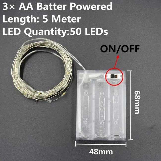 Светодиодный медный провод, батарея или управляемый через USB, Рождественское украшение для свадебной вечеринки, светодиодный светильник Guirlande Lumineuse - Испускаемый цвет: AA Battery 5M
