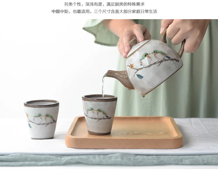 Японский стиль милый вышитый птичий чайный набор креативный чайник кунг-фу набор чашек Толстая керамика подглазурный цвет