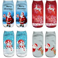 1 пара, мужские хлопковые носки с Санта Клаусом, рождественские носки с 3D принтом, женские короткие носки с изображением снеговика