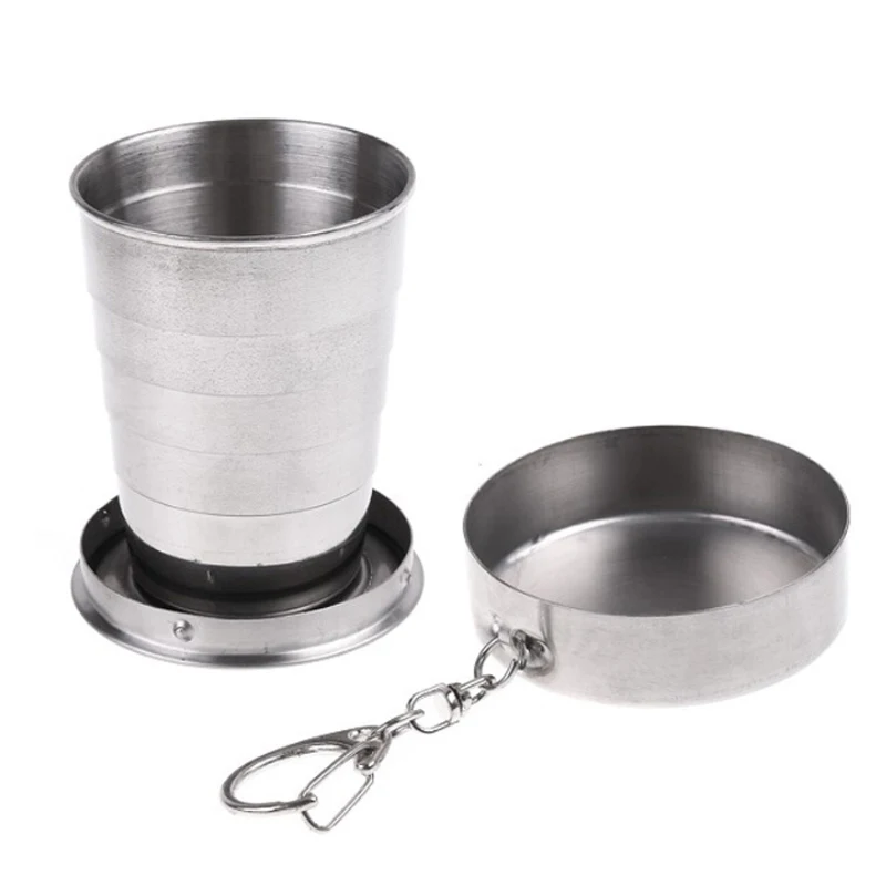 

Outdoor small stainless steel folding mini cup six section telescopic cup with buckle ring portable cup hanging cup