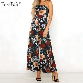 

ForeFair Side Slit Women Strapless Summer Jumpsuits Floral Print Backless