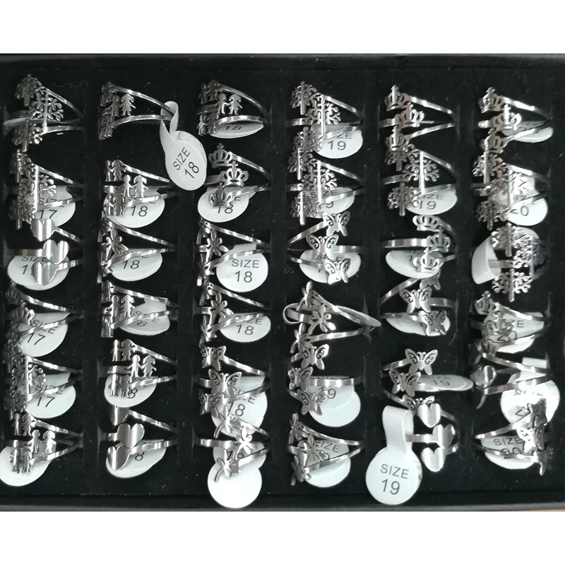 

Unique Three Tone Silver Color Stainless Steel Rings For Women Mixed Design 36pcs/lot