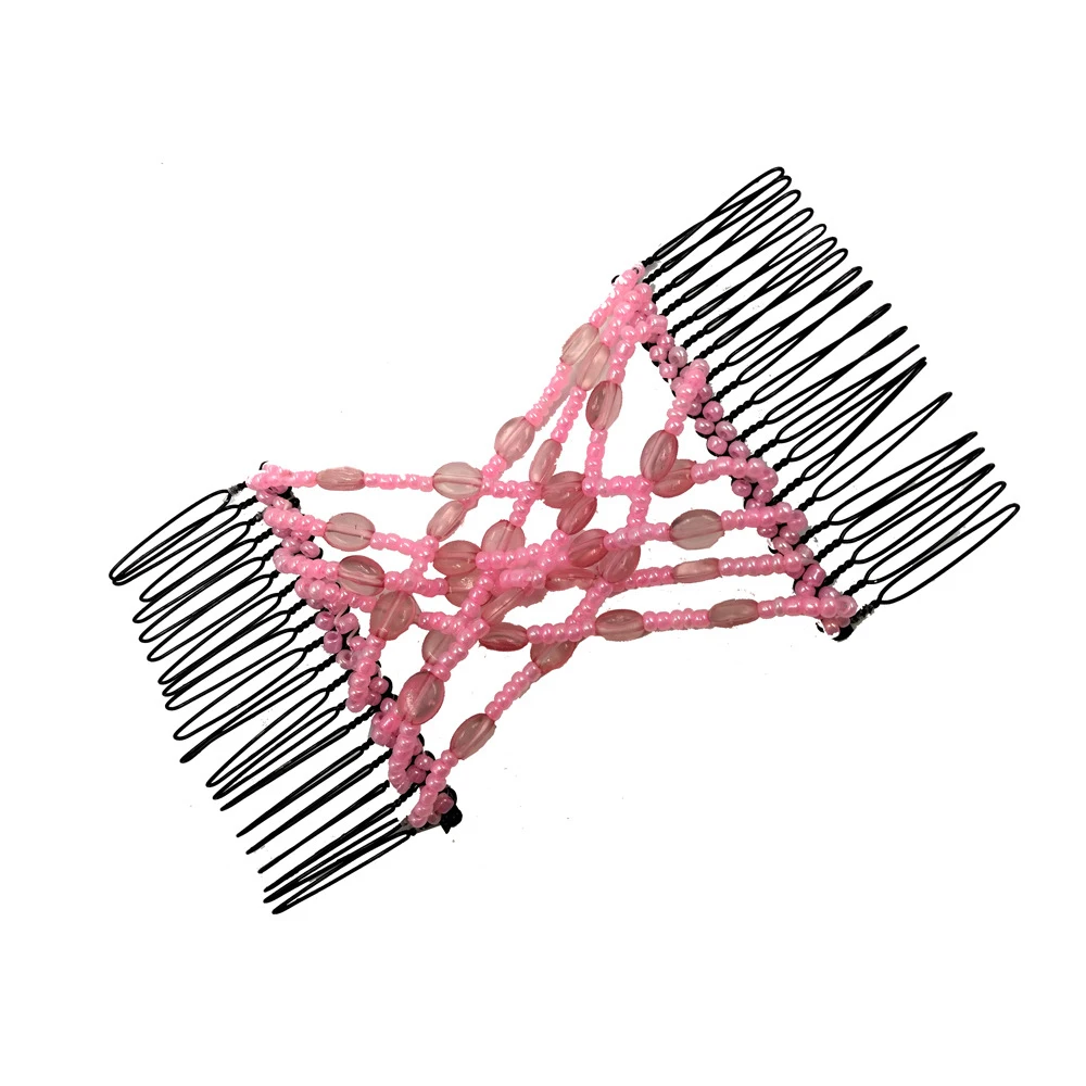 

New Women Trendy Multi-function Magic Beads Elasticity Double Hair Comb Clip Stretchy Hair Combs Clips Fashion