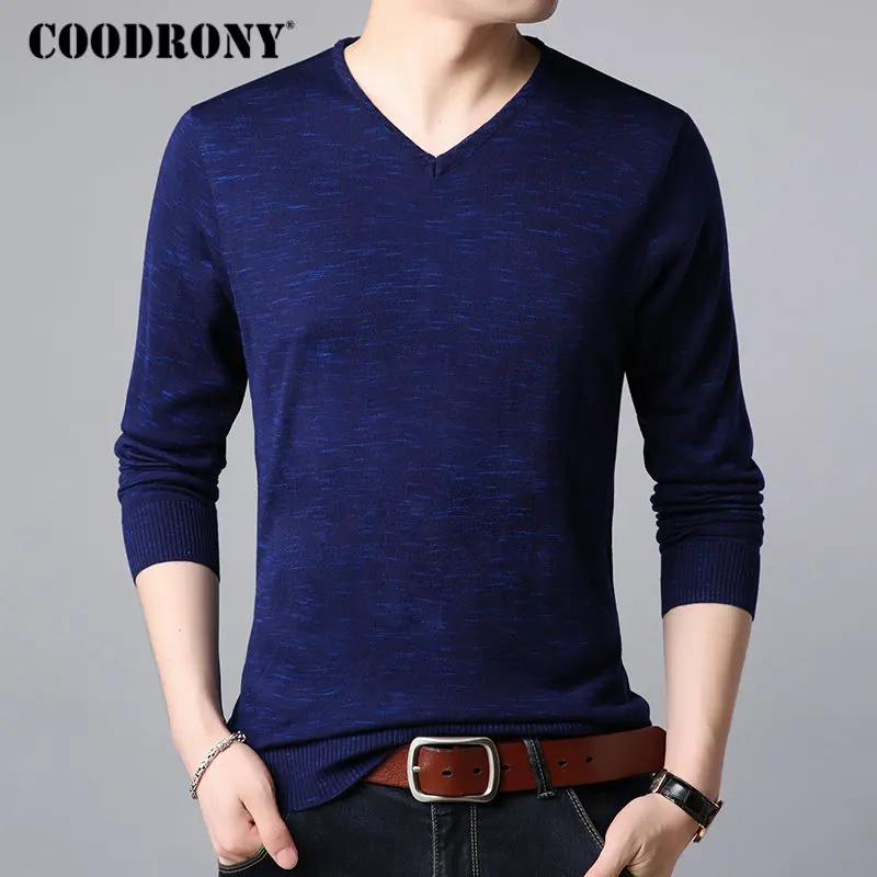 

COODRONY Wool Sweater Men Casual V-Neck Pull Homme Knitted Cotton Pullover Men Mens Sweaters 2018 Autumn Winter New Clothes B007