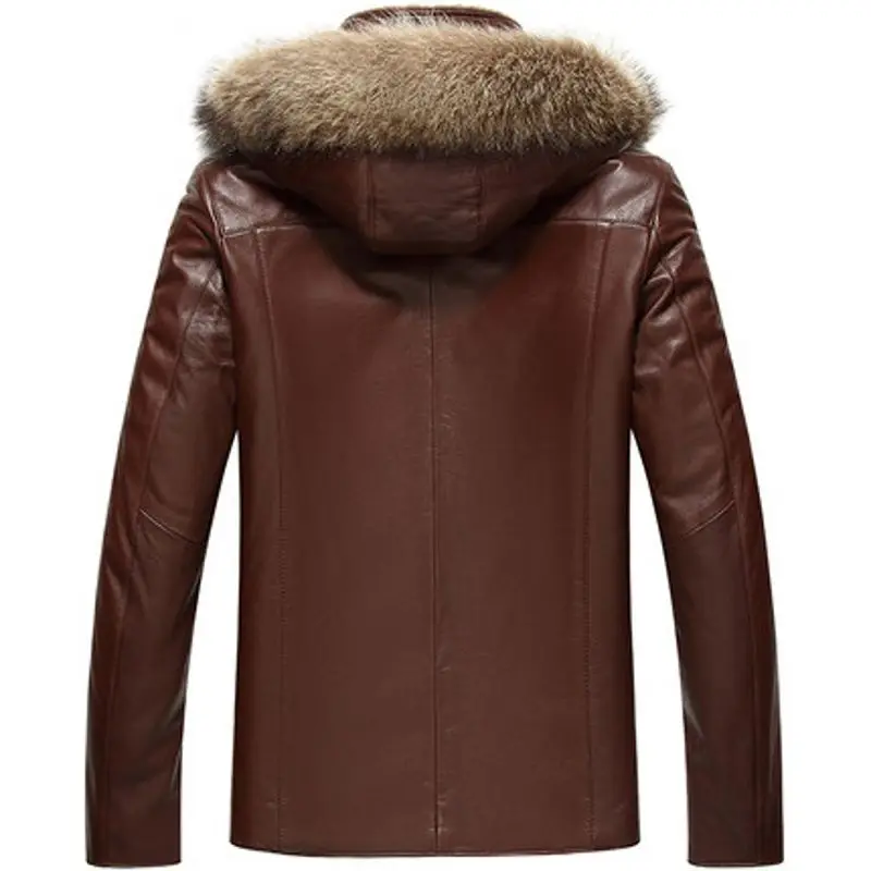 Slim Fit Новая мода Мужская молния пальто из натуральной кожи Повседневная Овчина Толстая теплая верхняя одежда с капюшоном Лонгслив под змеиную кожу черный коричневый