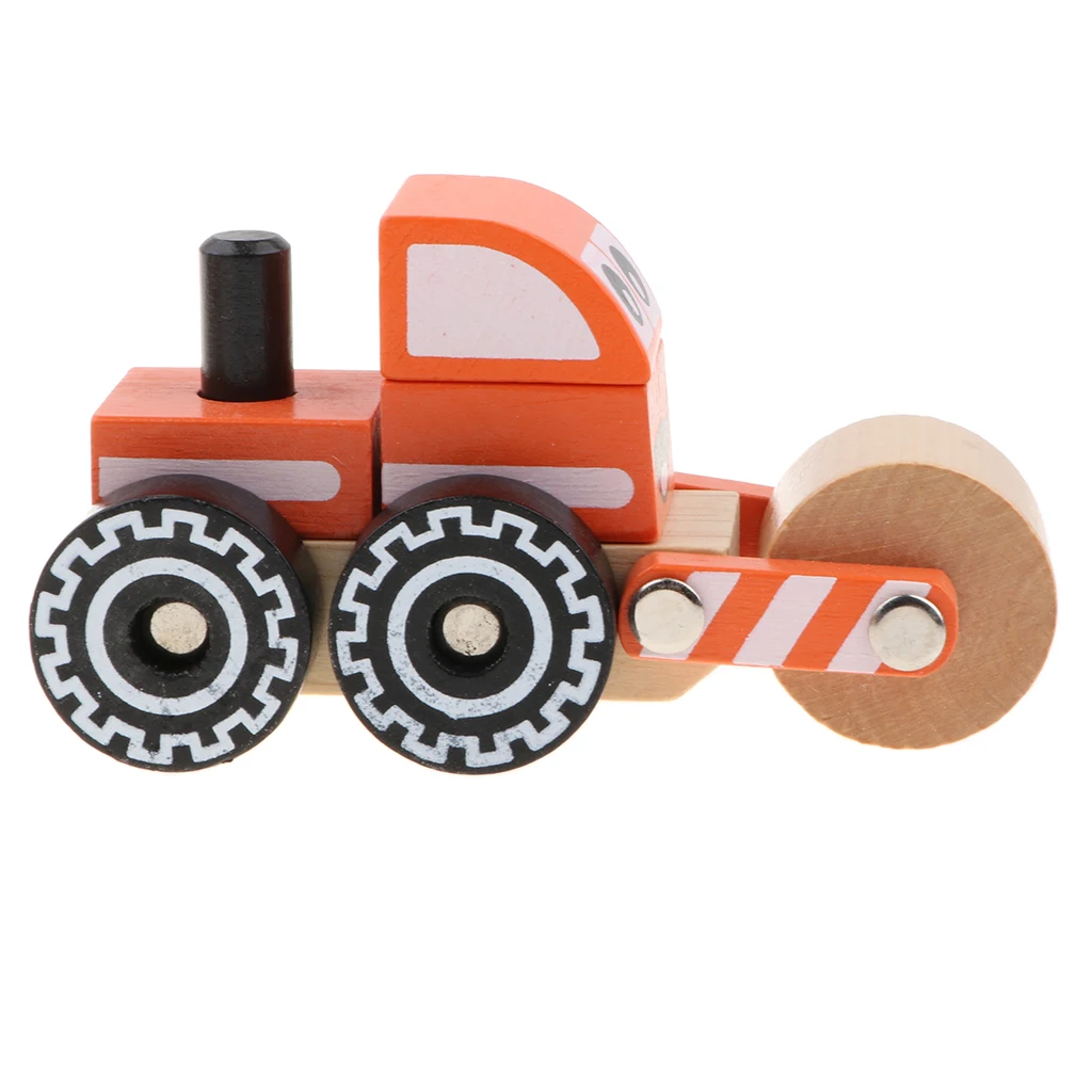 Wooden Construction Engineering Truck Push and Pull Toy, Great for Baby Toddler Motor Skill Development 
