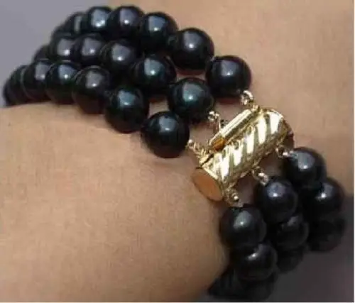 

xiuli 00512 3ROW 7.5-8" TAHITIAN BLACK PEARL BRACELET 14KGP/20