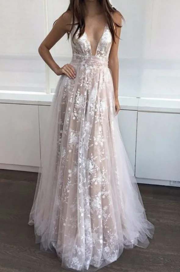 

Abendkleider S-2XL Floral Tulle 2018 Sexy Backless Lace A-line Prom Gowns Robe De Soiree Formal Dresses