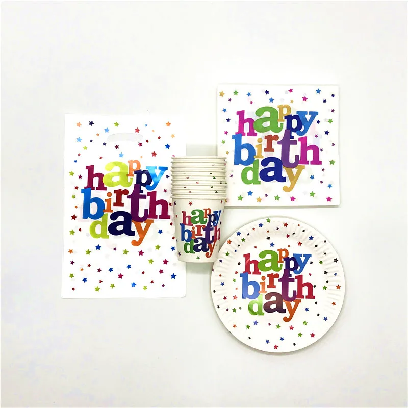 

80Pcs/Lot White Star Theme Wedding Kid Birthday Party Tableware Set Event Party Cup Plate Straw Candy Gift Bag Decoration Supply