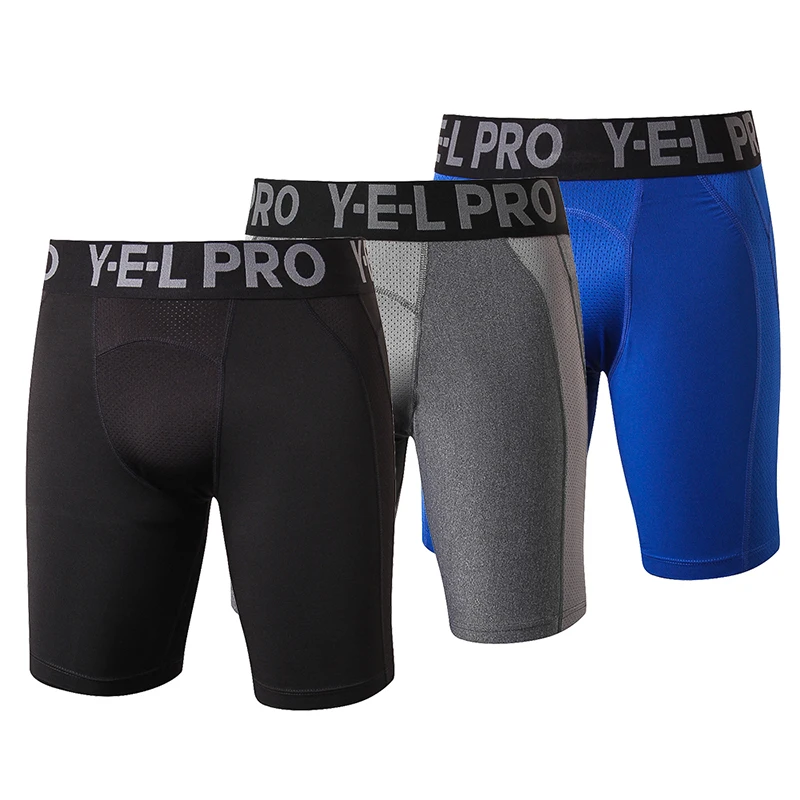 

YEL US Local Delivery 3 PCS Gym Leggings Men Compression Crossfit Football Trousers Jogging Bodybuilding Dry Running Shorts